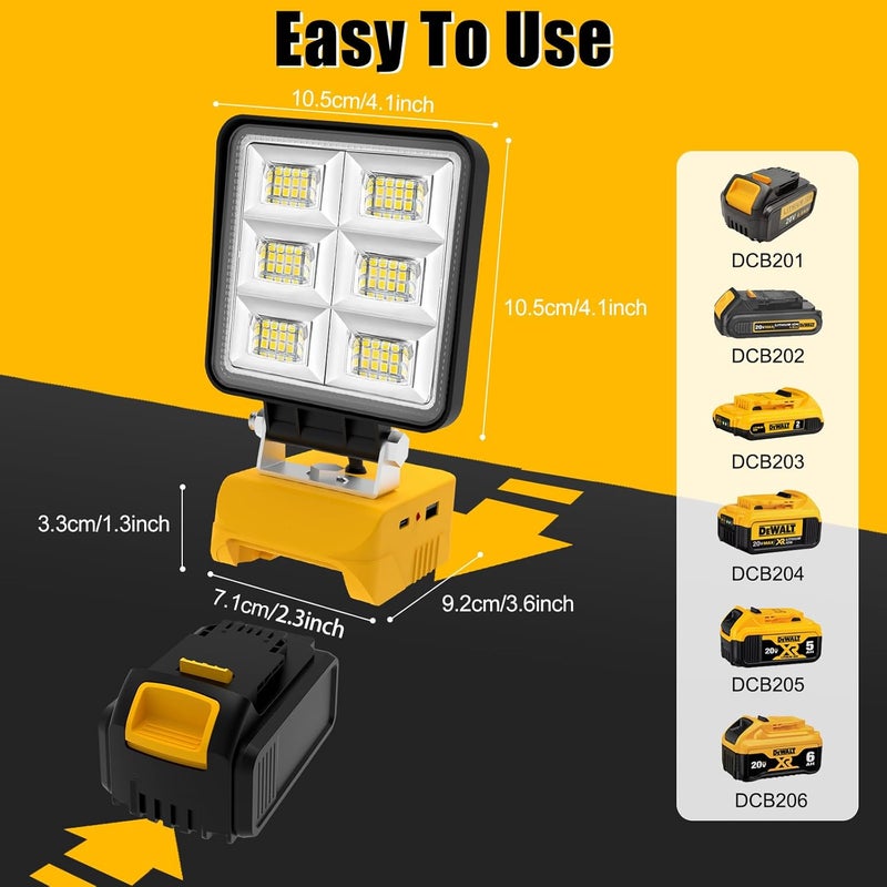 T-SUN 50W 5000LM LED Work Light, Cordless Portable Light for Dewalt 20V Max Battery(Not Included), with USB C & USB Port for Jobsite, Emergency, Garage, Car Repair. - Image 4
